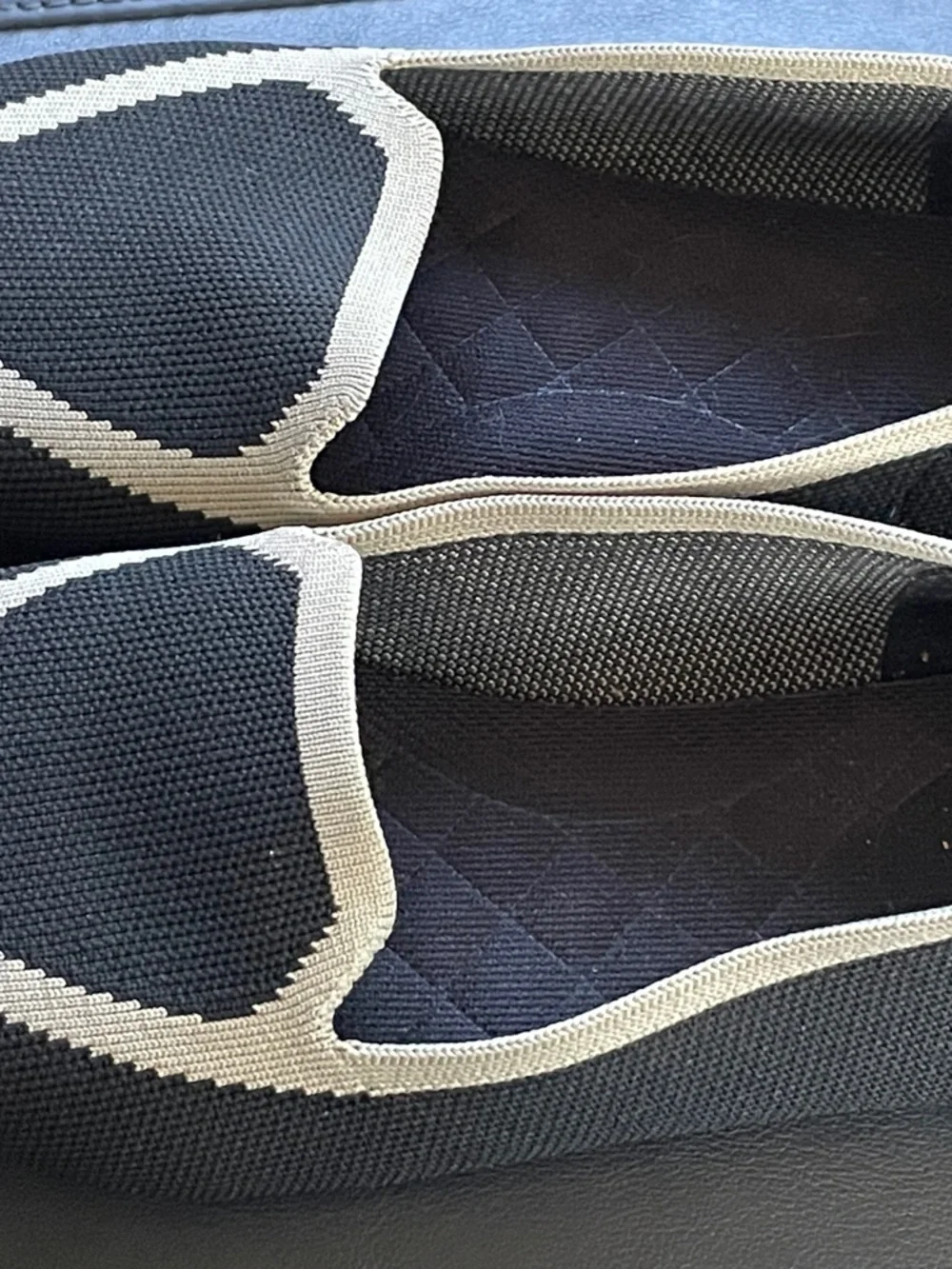 Birdies Black Pointed Knit Flats with Cream Trim Accent - Picture 2 of 6